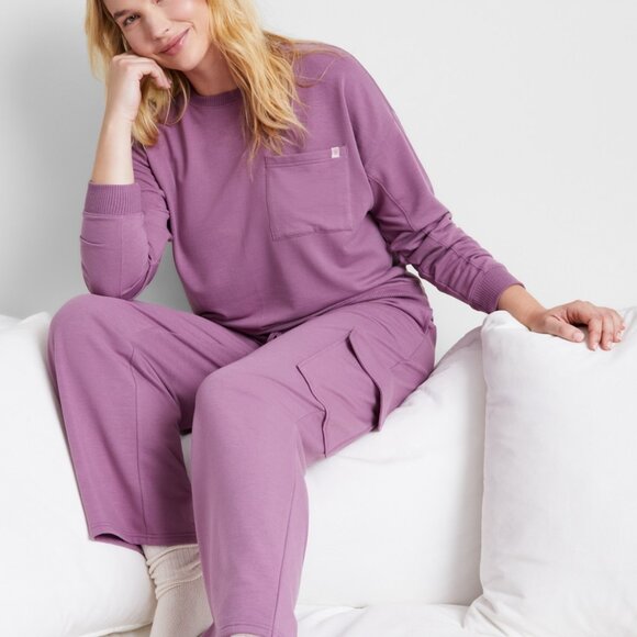 #39 State of Day Women's High-Rise Fleece Cargo Sweatpants Set Sour Grape - Picture 3 of 3